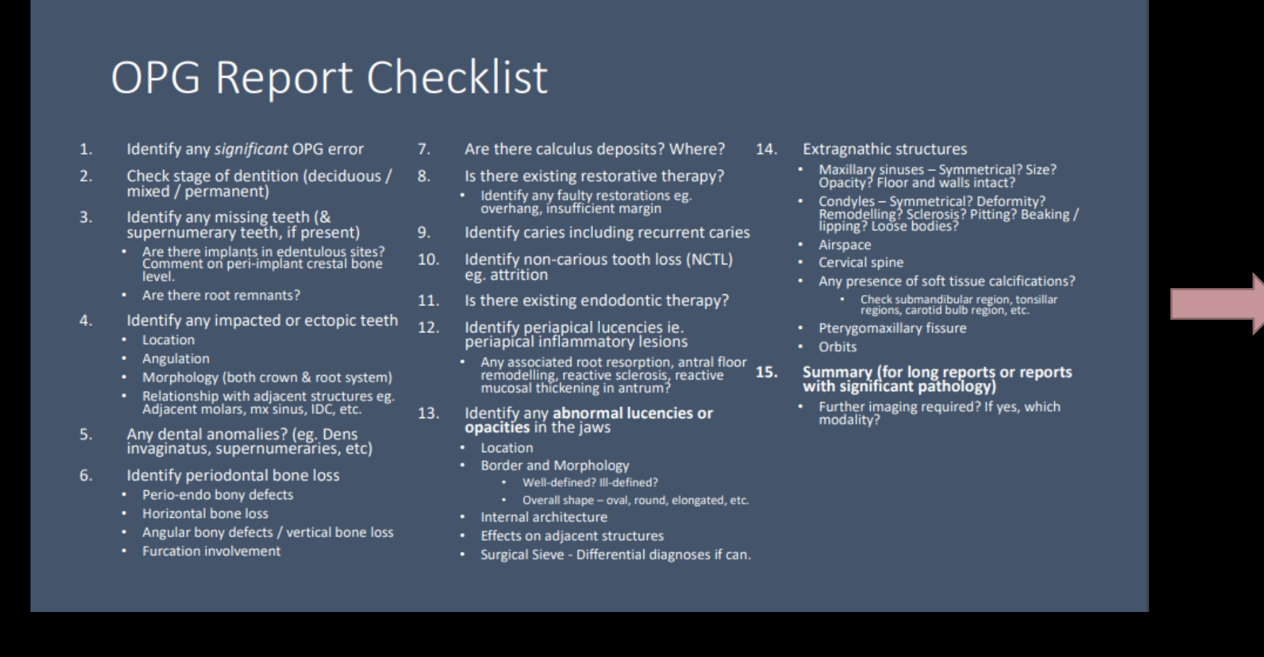 OPG Report Checklist