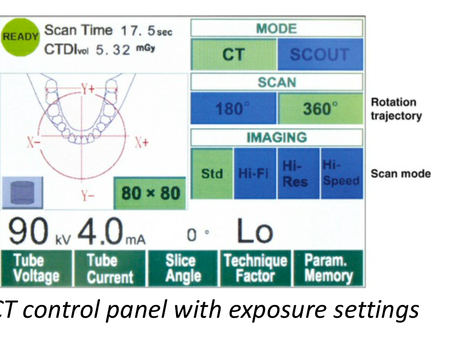 CBCT control panel with exposure settings