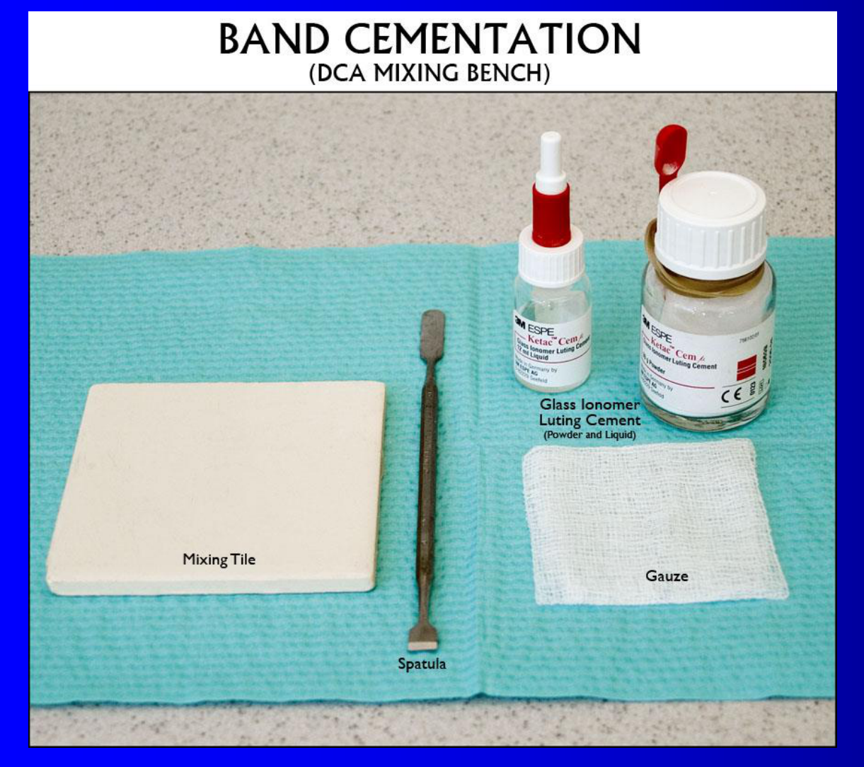 Dental instruments and materials for band cementation