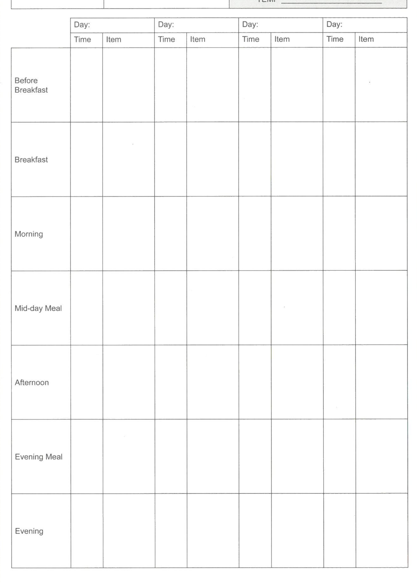 Form 22a Diet Record