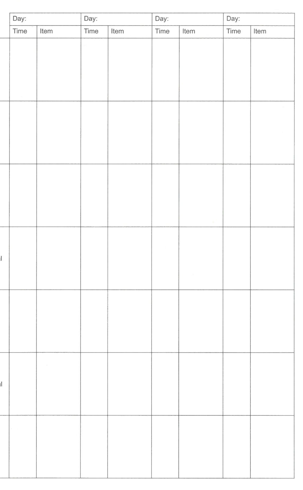 Form 22a Diet Record continuation